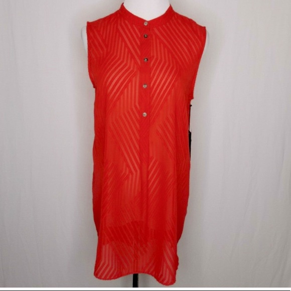 Vince Camuto Textured Striped Geo Sheer Tunic Top - Picture 3 of 6